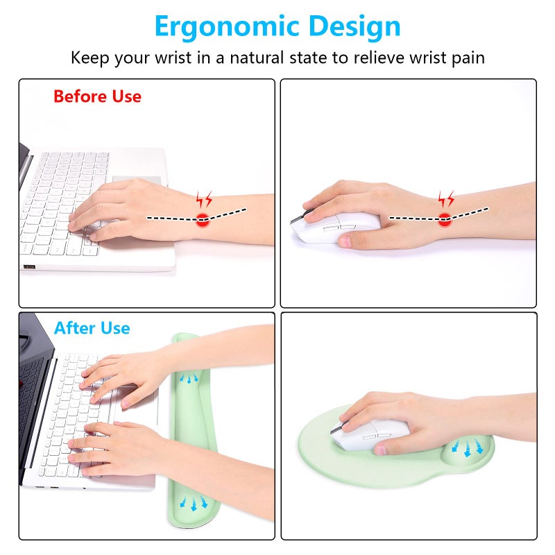 Dapesuom Keyboard Wrist Rest and Mouse Pad with Wrist Support  Memory Foam Wrist Rests for Keyboard and Mouse Set  Ergonomic Wrist Pad with Non Slip Base for Easy Typing & Pain Relief Lake Green - Image 3